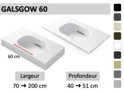 Plan vasque suspendu ou à encaster avec bassin 60 cm – GLASGOW 60