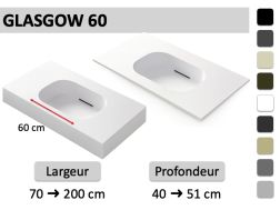 Plan vasque suspendu ou à encaster avec bassin 60 cm – GLASGOW 60
