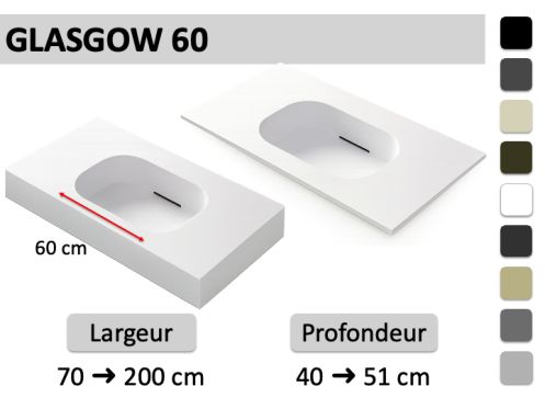 Plan vasque suspendu ou à encaster avec bassin 60 cm – GLASGOW 60