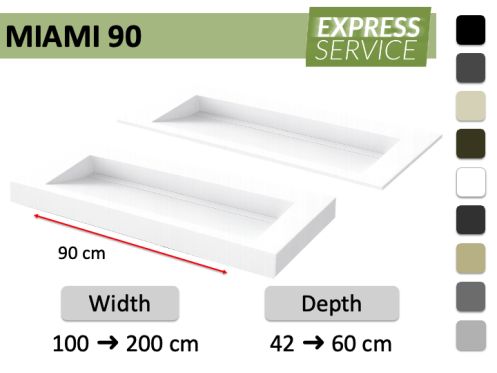 Op maat gemaakt dubbel lineair wastafelblad, wandmontage of inbouw – MIAMI 90