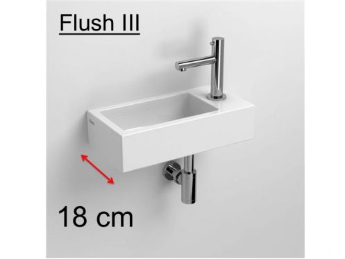 Lave-mains, 18 x 36 cm,  c�ramique blanc, robinetterie � droite - CLOU FLUSH 3