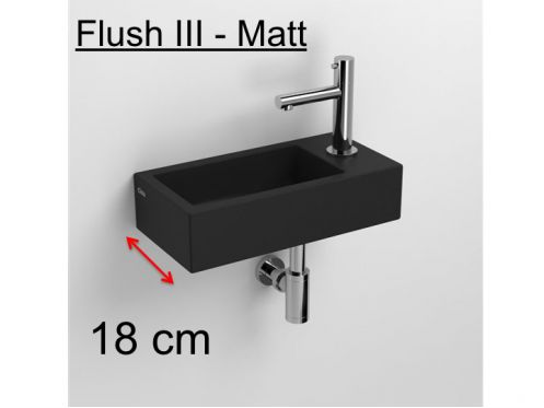 Håndvask, 18 x 36 cm, mat antracitkeramik, tryk til højre - FLUSH 3 RIGHT