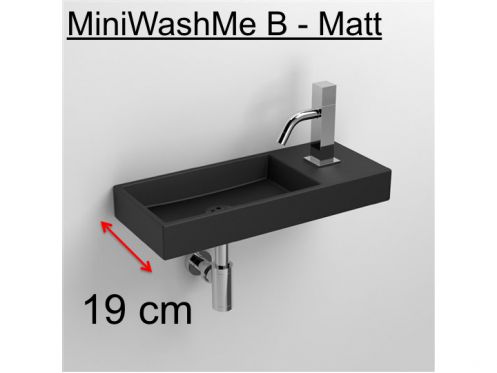 Håndvask, 19 x 45 cm, i mat antracitkeramik, tap til højre - MINI WASH ME 45 RIGHT