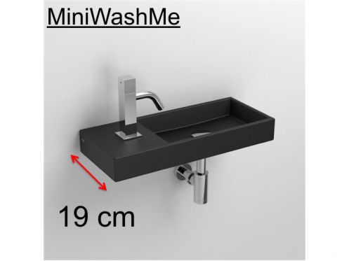 Håndvask, 19 x 45 cm, i mat antracitkeramik, tryk til venstre - MINI WASH ME 45CM LEFT